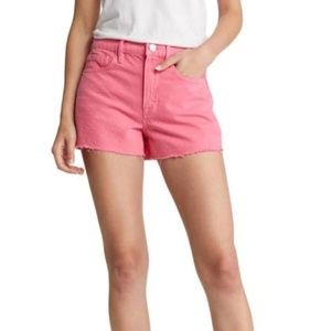 FCAE FRAME Le Brigette High Waist Raw Hem Denim Shorts in Hot Pink